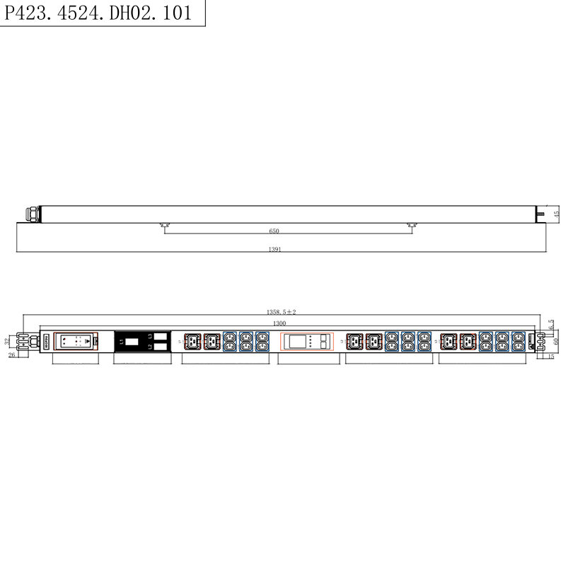 24 de prize 3 faze IEC C13 și C19 Prize blocabile 1,5U Disjunctor magnetic lichid Vertical Interschimbabil la cald PDU rack contorizat RS485