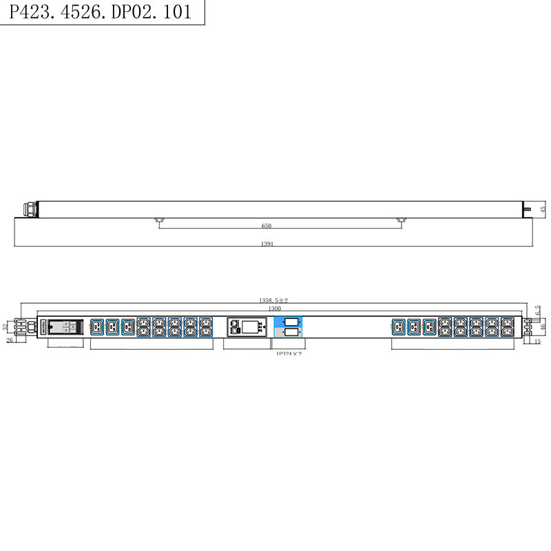 Rack inteligent TCP/IP PDU 26 prize IEC C13 /C19 1.5U Disjunctor magnetic lichid vertical