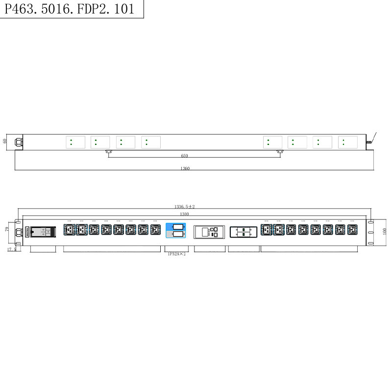 16 prize IEC C13 IEC C19 cu cataramă de priză cu blocare echipată cu 2,5U de protecție la supratensiune interschimbabilă la cald PDU verticală Modbus-RTU RS485 pentru rack