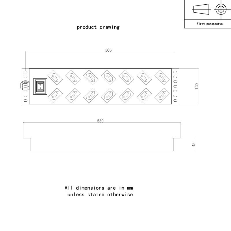 Rack comutat vertical elvețian cu 14 prize Pdu